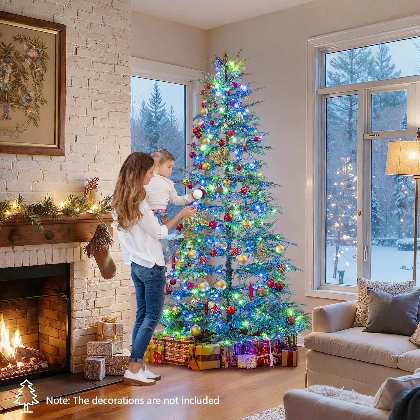 6.5FT–7.5FT Premium Artificial Christmas Tree .Pre-Lit Hinged Holiday Fir Tree with Realistic Branches
