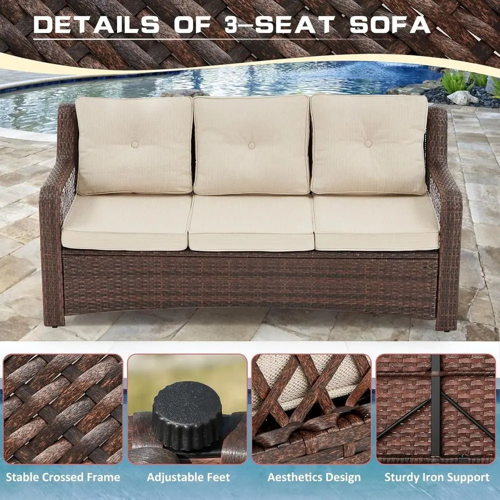Luxury Wicker Patio Conversation Set . Outdoor Sectional Sofa with 360° Swivel Chairs