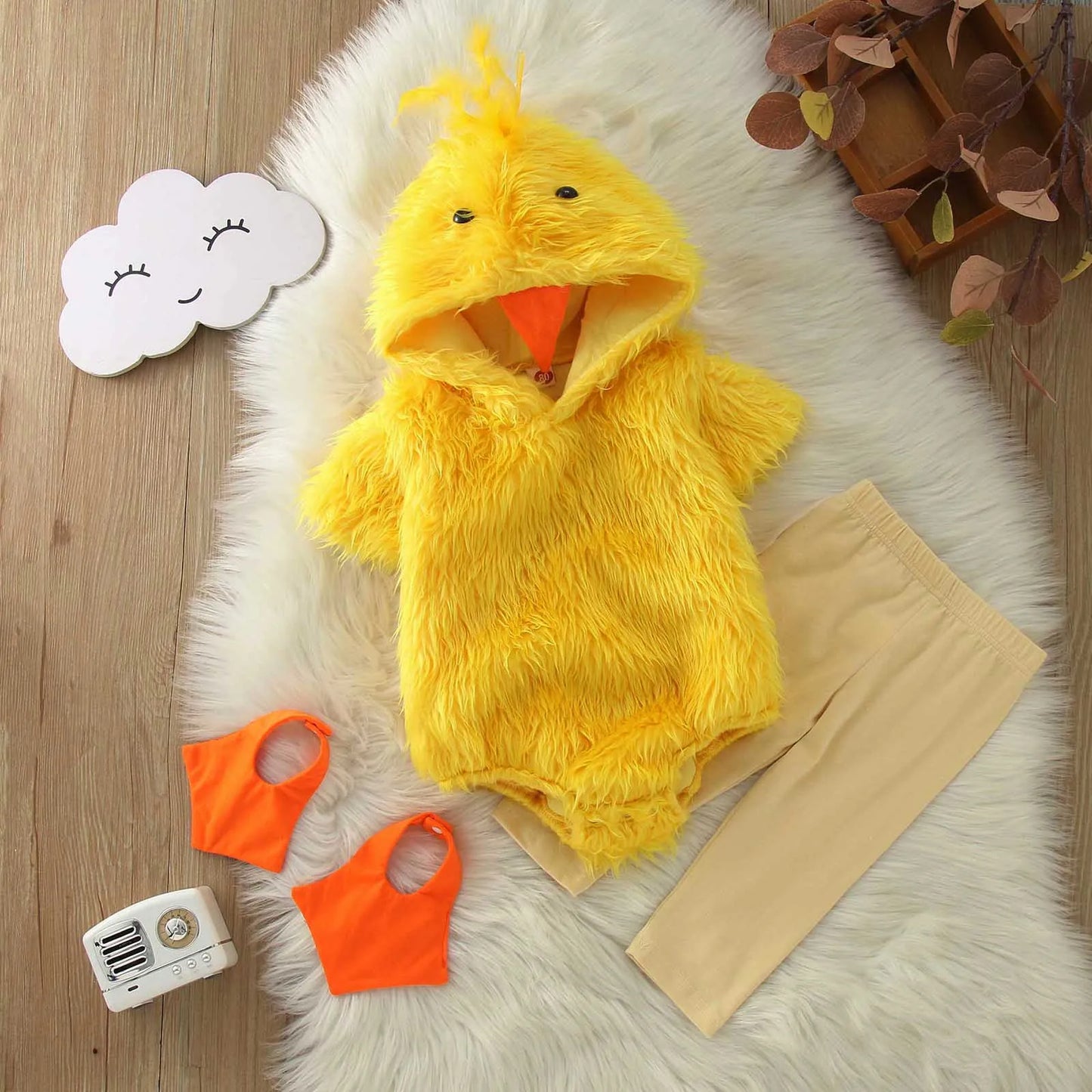 Infant Fleece Hooded Chicken Romper And Matching Pajamas