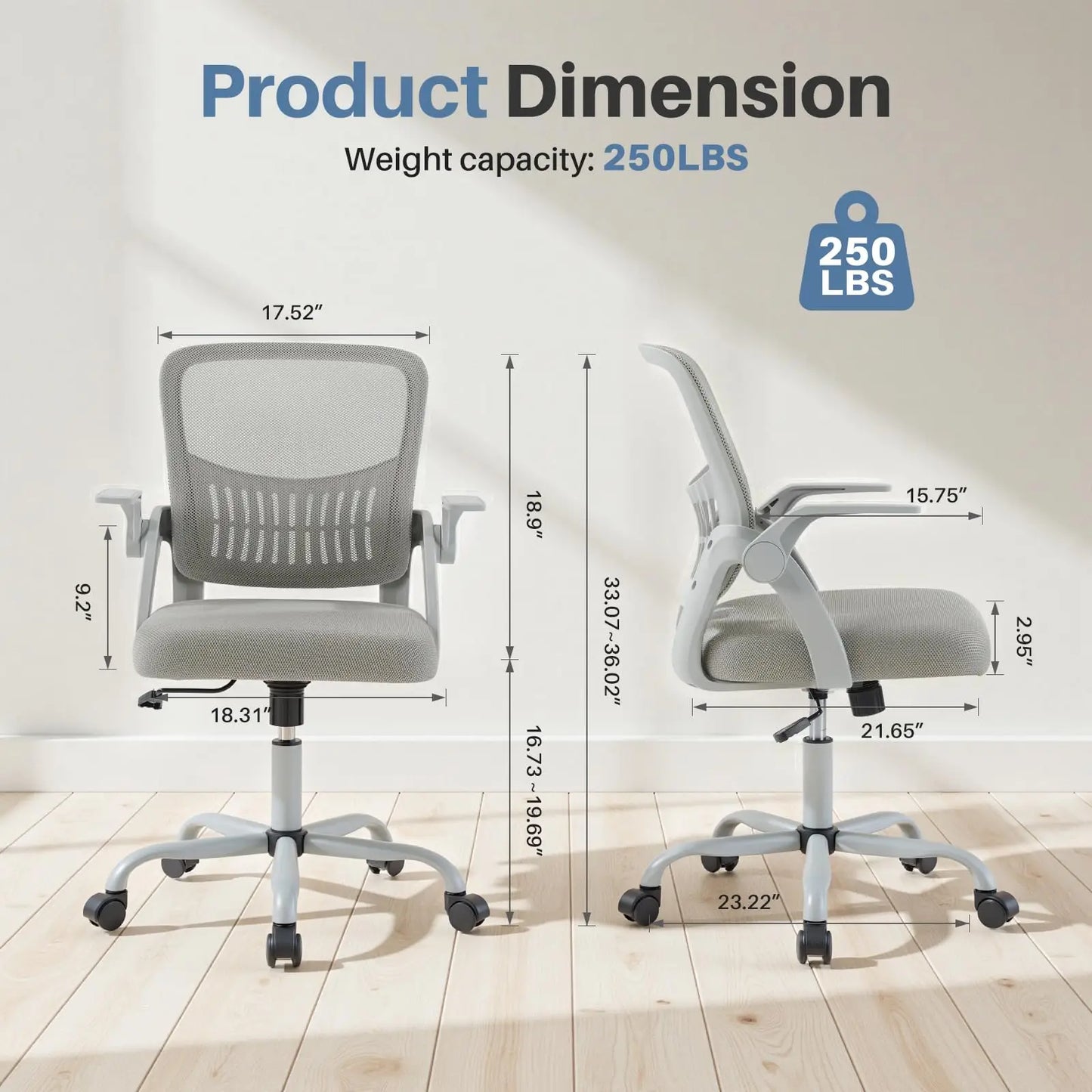 JHK Ergonomic Mid Back Mesh Office Chair with Lumbar Support, Adjustable Height & Rolling Computer Desk Chair