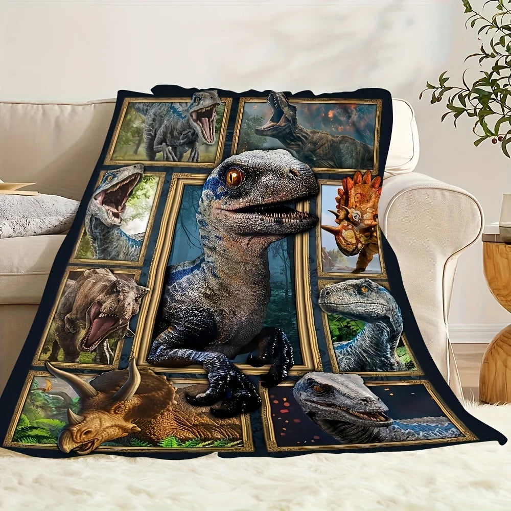 Cozy Dinosaur World Flannel Blanket .Jurassic Raptor Throw for Kids & Dino Lovers