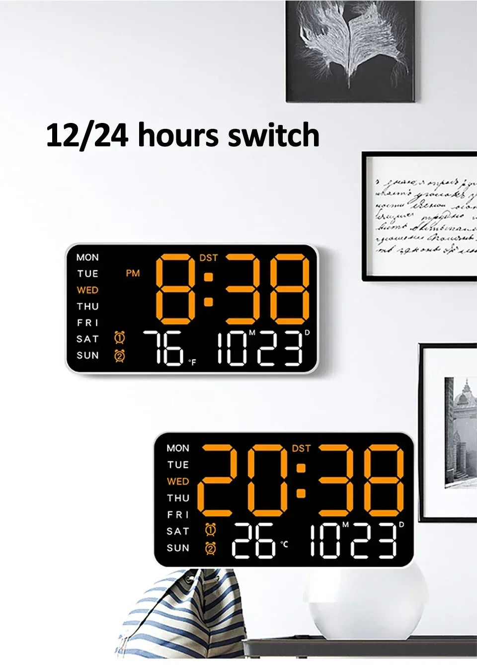 Extra Large LED Digital Wall Clock with Date.Temperature & Timer Display