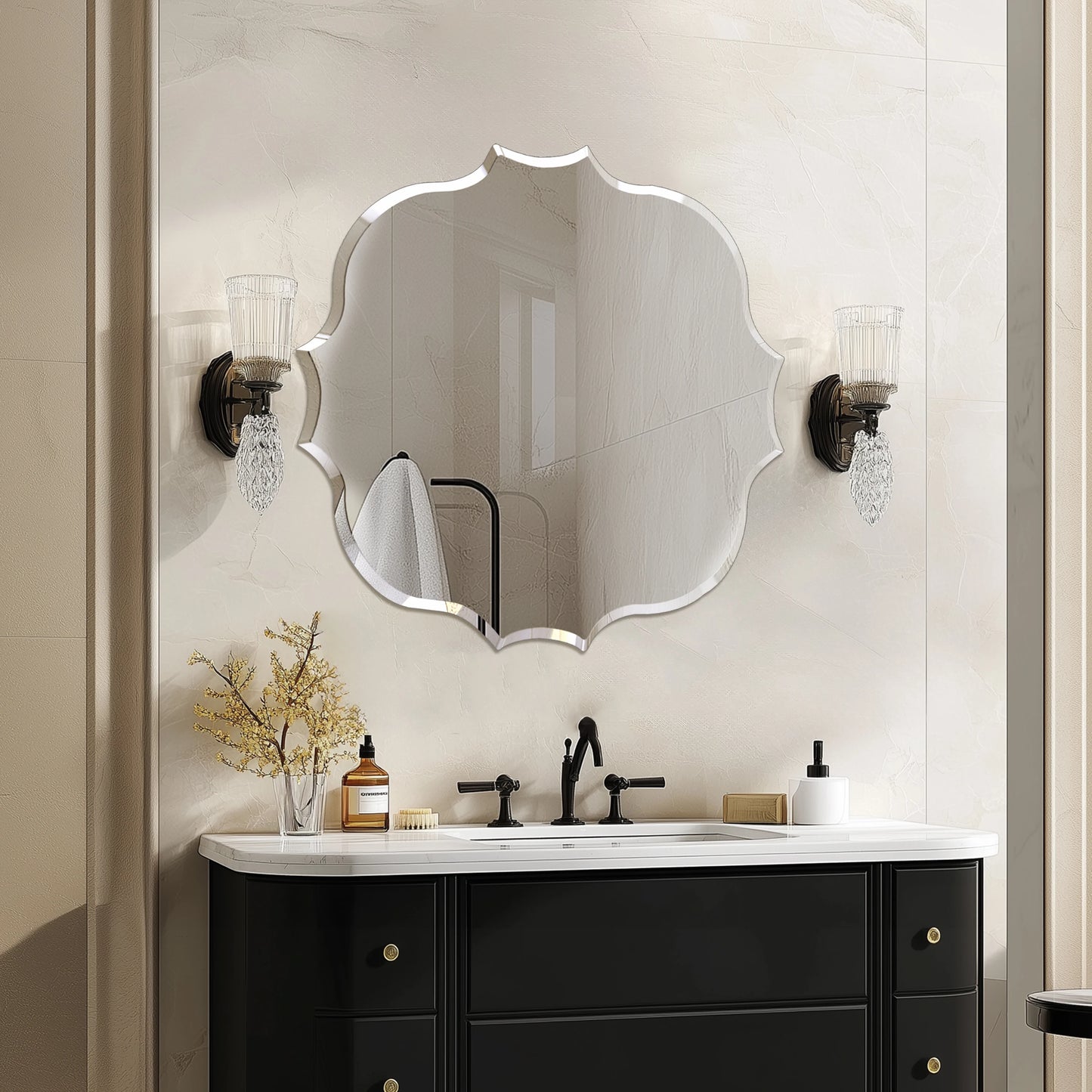 Wisfor Scalloped Edge Frameless Bathroom Wall Mirror