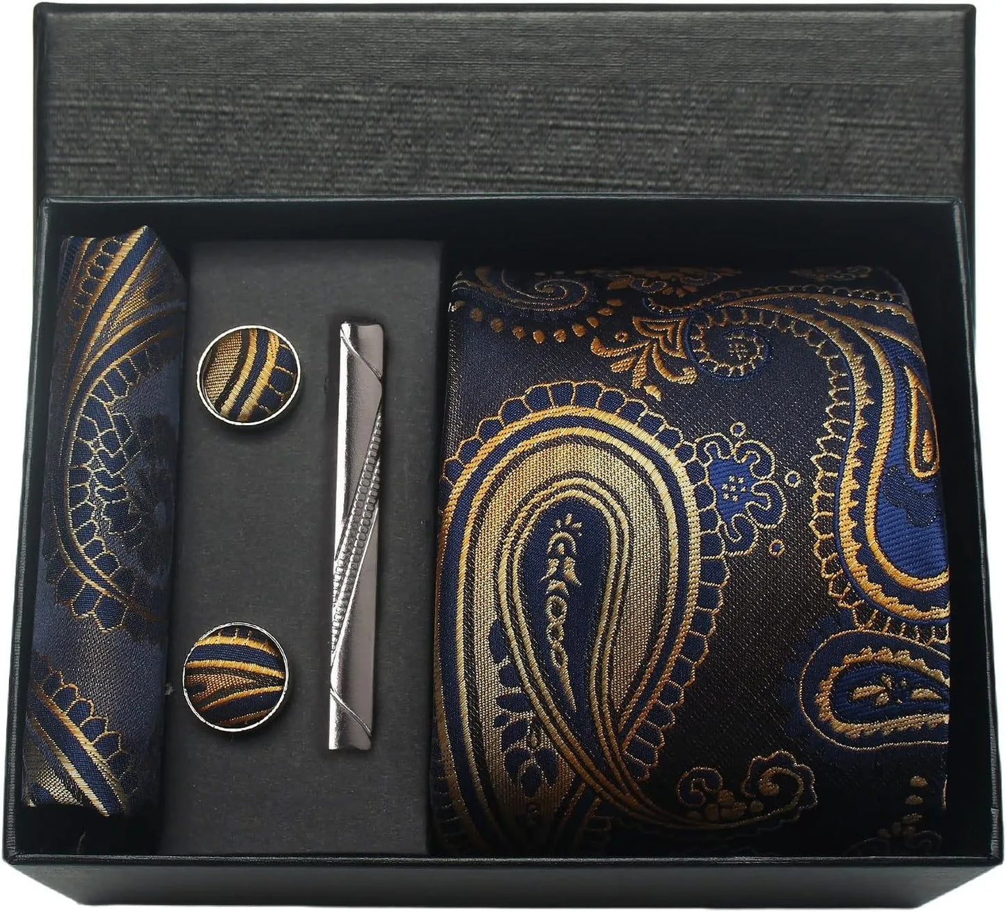 Luxury 100% Silk Paisley Floral Men’s Necktie Set | Business Tie with Matching Pocket Square & Formal Accessories