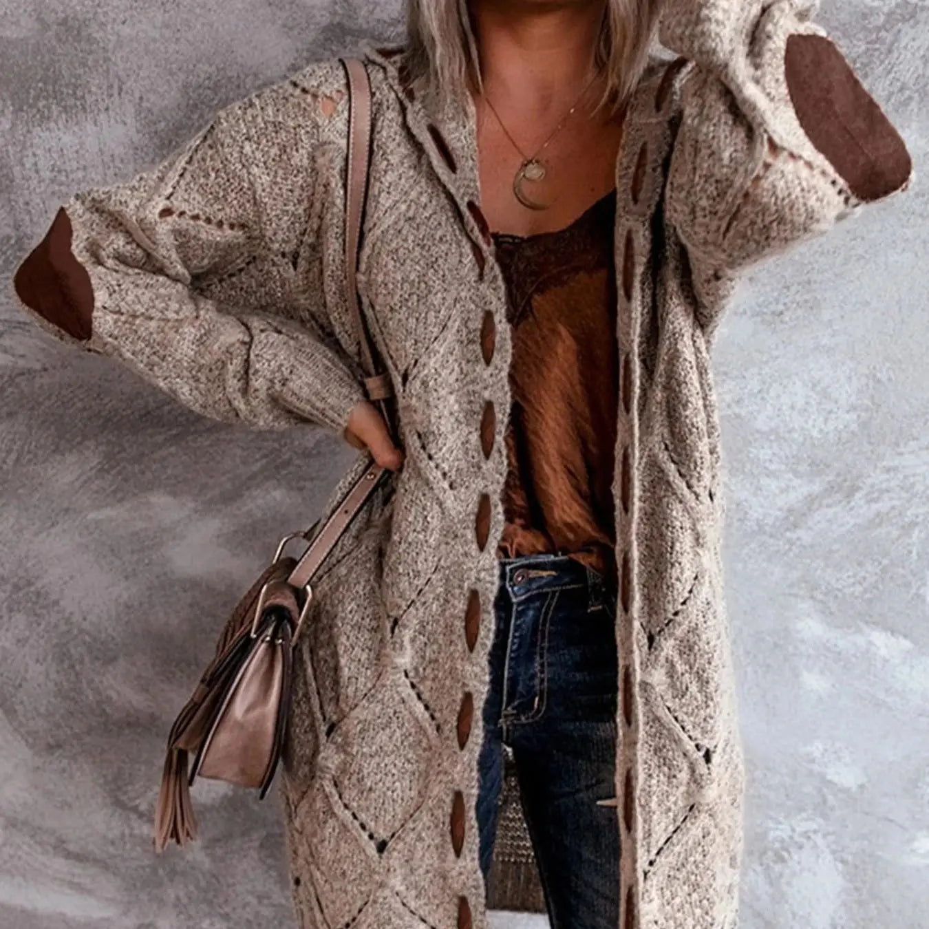 Plus Size Womens Hooded Cardigan With Adjustable Drawstring