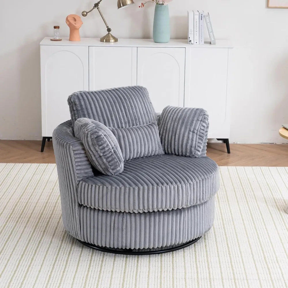 Swivel Accent Chair, 360-Degree Swivel Modern Round Barrel Comfy Corduroy Leisure Reading Single Arm Chair with Thick Cushion &