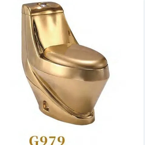 Luxury Gold Electroplated One-Piece Ceramic Toilet . Modern Designer Bathroom Fixture