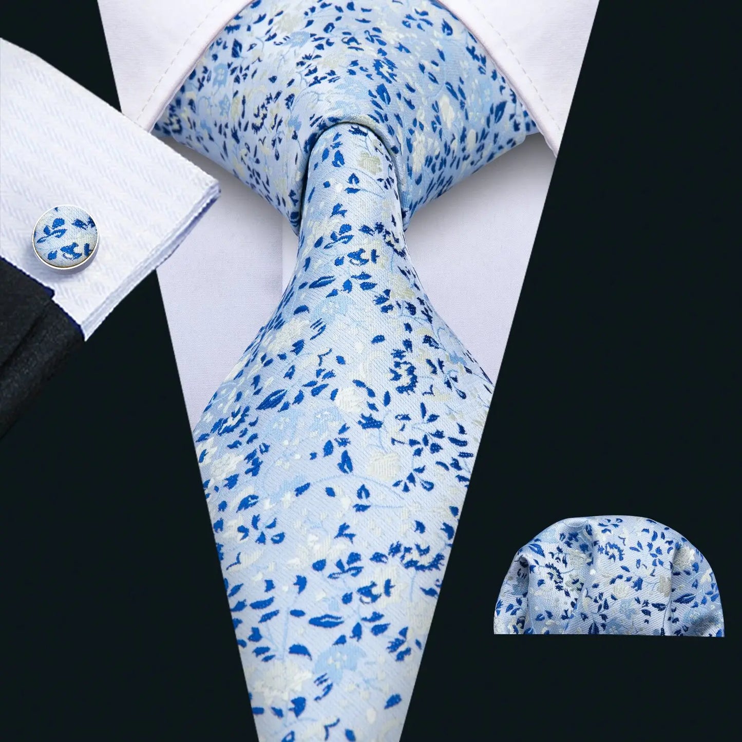 Luxury Designer Silk Tie Set for Men,  Necktie, Pocket Square & Cufflinks for Weddings, Business & Formal Events