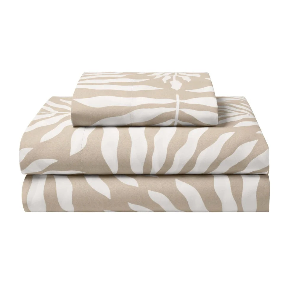 5 Piece Reversible Comforter Set Twin XL Beige Palm Print
