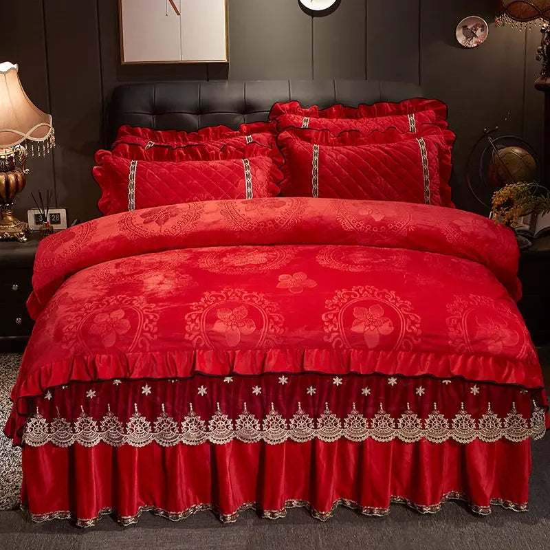 Luxury 4-Piece Embossed Velvet Lace Bedding Set