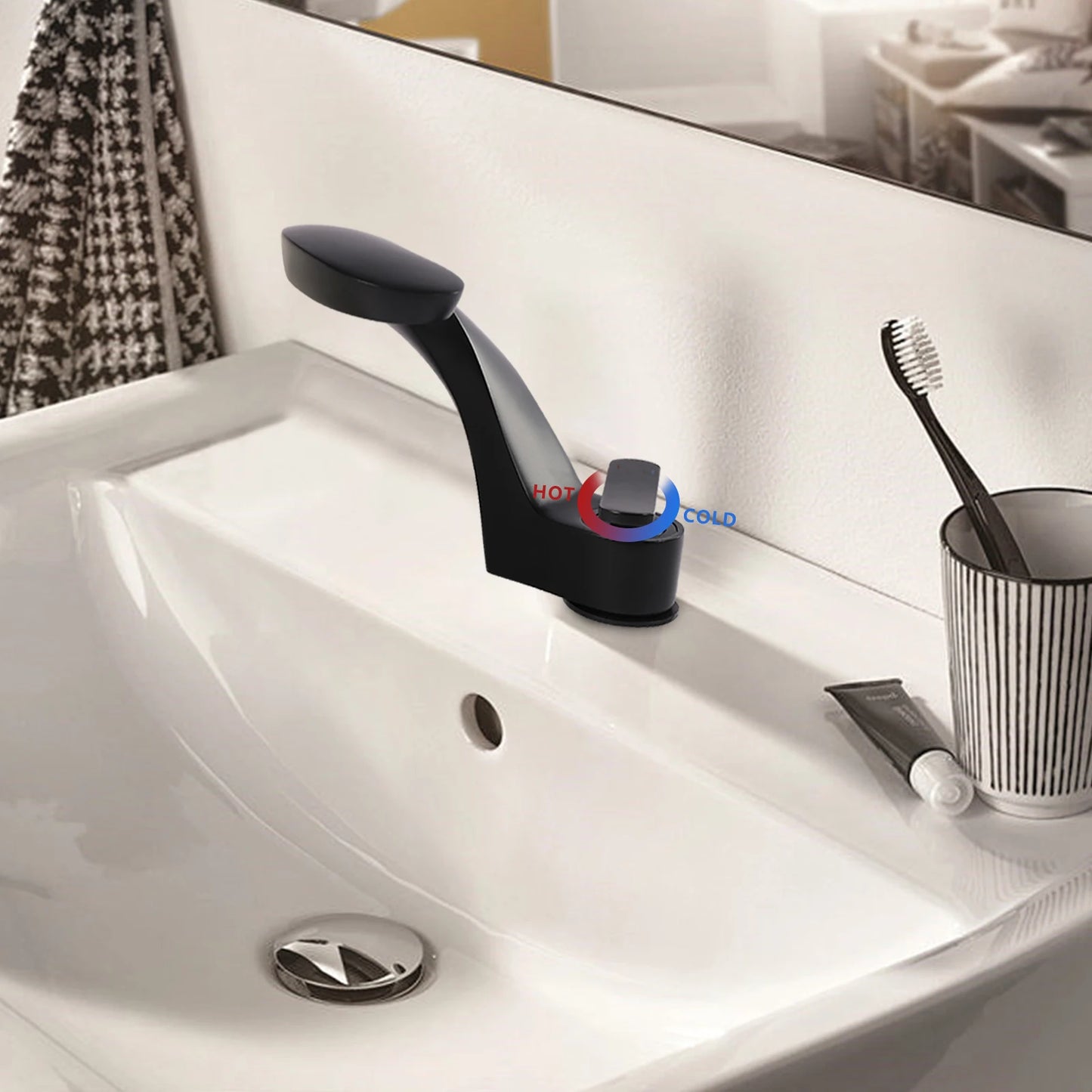Modern Arc-Shaped Faucet Sink Faucet Bathroom Kitchen Faucet  Single Handle Black