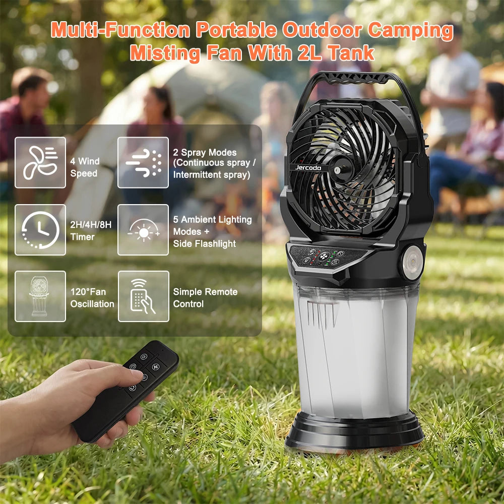 Portable Rechargeable Misting Fan with Remote Control .Outdoor Cooling Fan with Large Battery