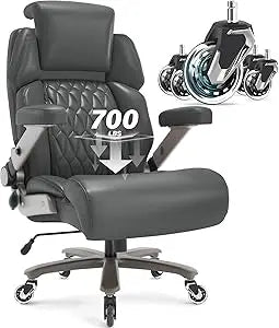 Big and Tall Office Chair 700lbs - Adjustable Headrest&Lumbar Support, 3D Flip Arms, Large Wheels &Heavy Duty Metal Base, Ergono