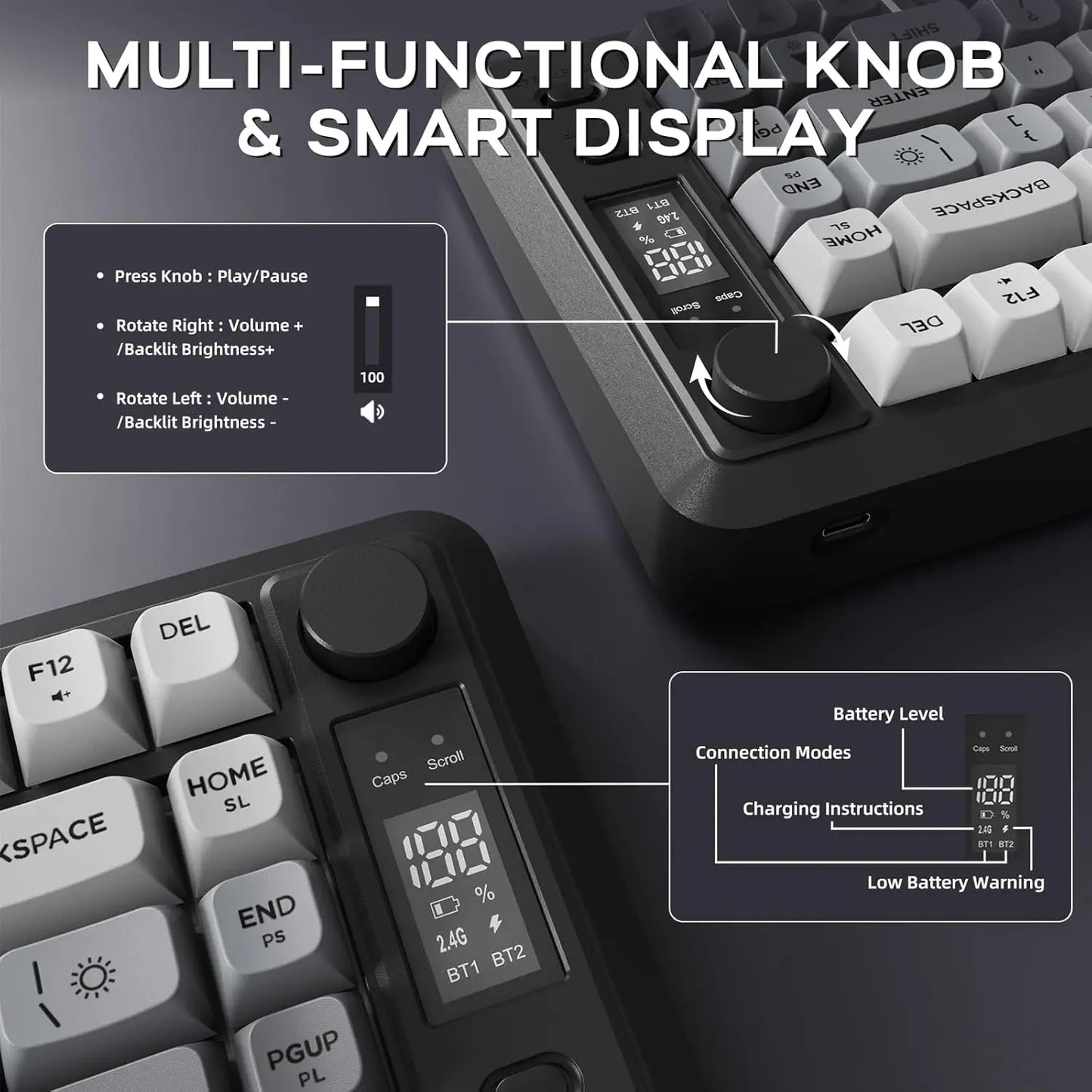 ATTACK SHARK M75 Wireless Gaming Keyboard with OLED Display & Control Knob
