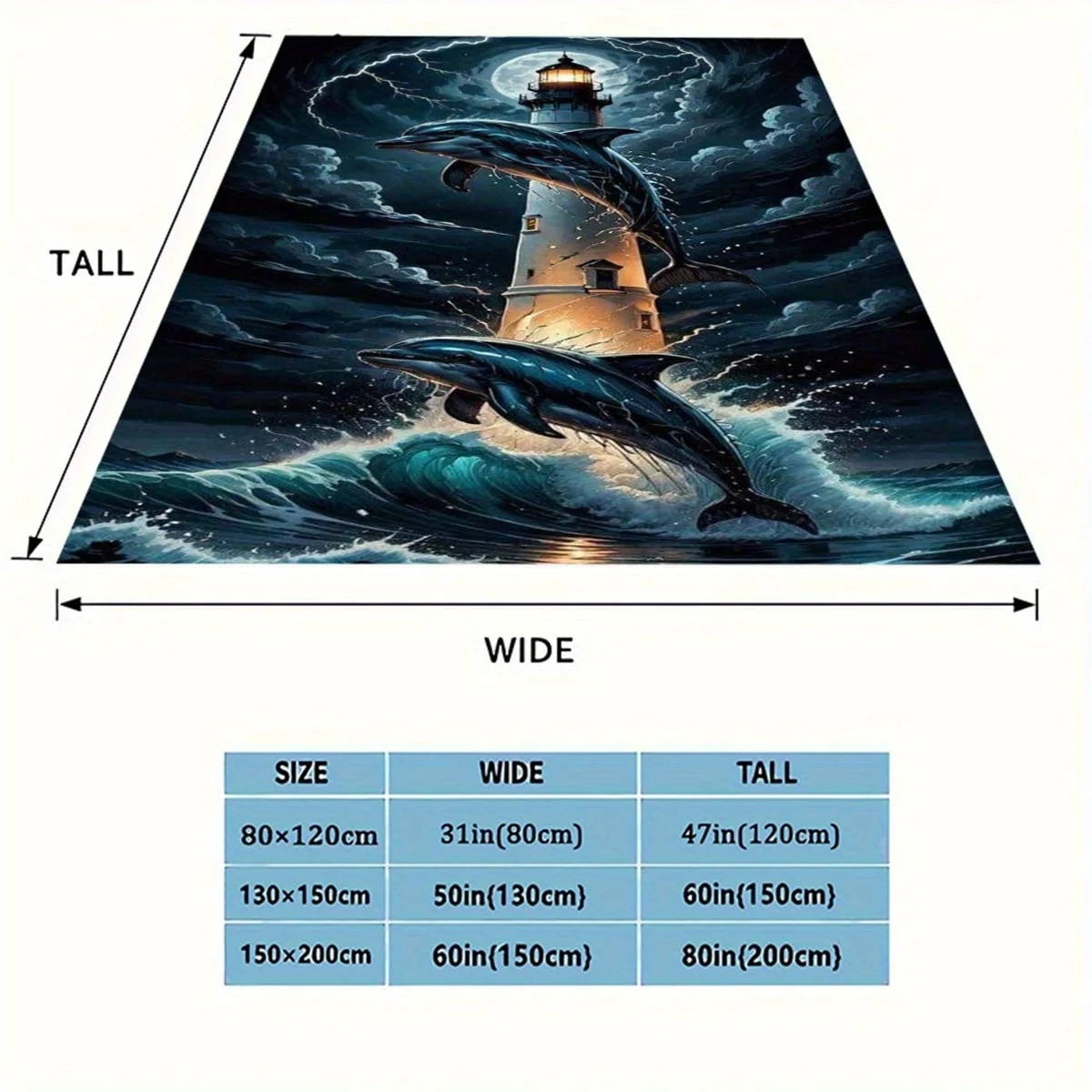 Dolphin and Lighthouse Print Polyester Flannel Blanket - Soft, Warm, Lightweight, Suitable for Sofa, Bed, Travel, Camping, Offic