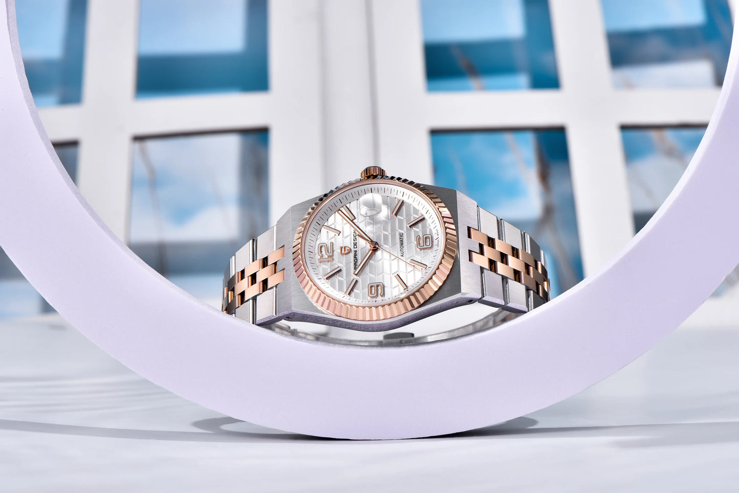 PAGANI DESIGN Men’s Automatic Luxury Watch,  Sapphire Crystal Stainless Steel Waterproof Mechanical Wristwatch with 3D Rhombus Dial
