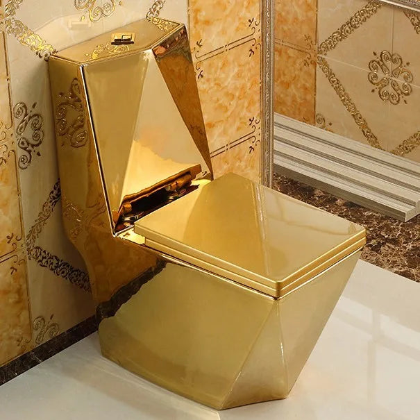 Luxury Gold Electroplated One-Piece Ceramic Toilet . Modern Designer Bathroom Fixture