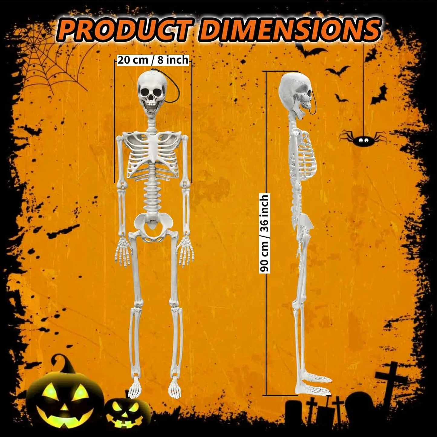 36" Skeleton Halloween Decor, 3FT Posable Halloween Skeleton Decorations, Realistic Full Body Plastic Skeleton for Halloween