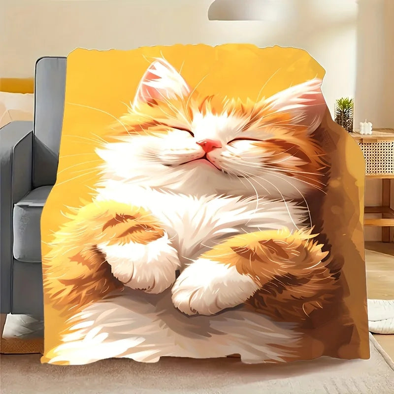 Cute Sleeping Cat Throw Blanket. Ultra Soft Cozy Fleece Blanket for Cat Lovers & Home Comfort