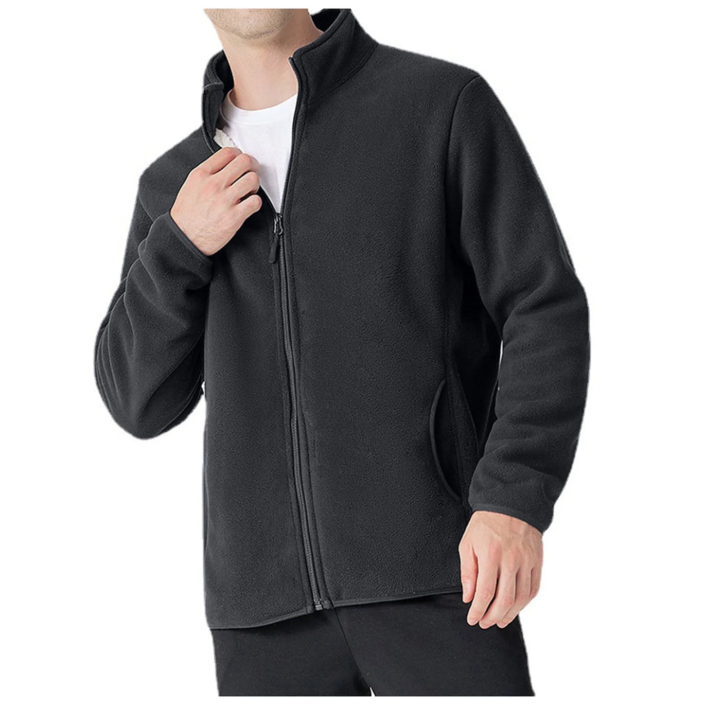 Men’s Warm Fleece Zip Up Jacket .Casual Autumn and Winter Coat