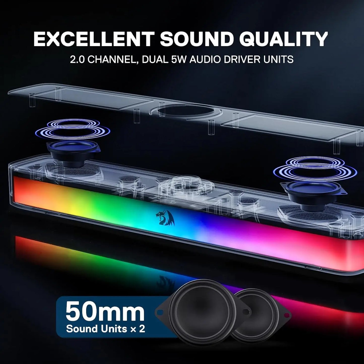 Redragon GS515 RGB Desktop Soundbar Stereo Computer Speaker with Bluetooth 5.3