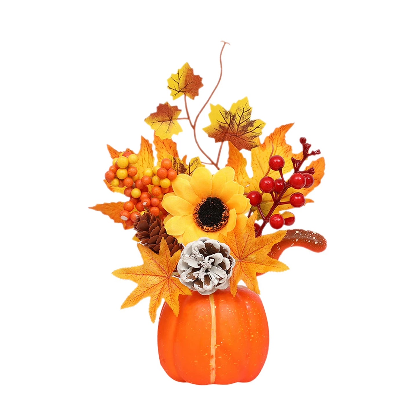 Fall Pumpkin Decor Ornament Maple Leaf Berry Sun Flower Set Thanksgiving Decoration For Indoor Outdoor Home Table