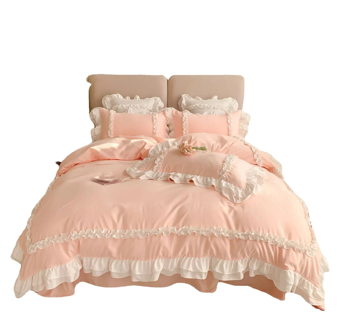 Elegant Ruffled Lace Bedding Set. Luxury Princess Style