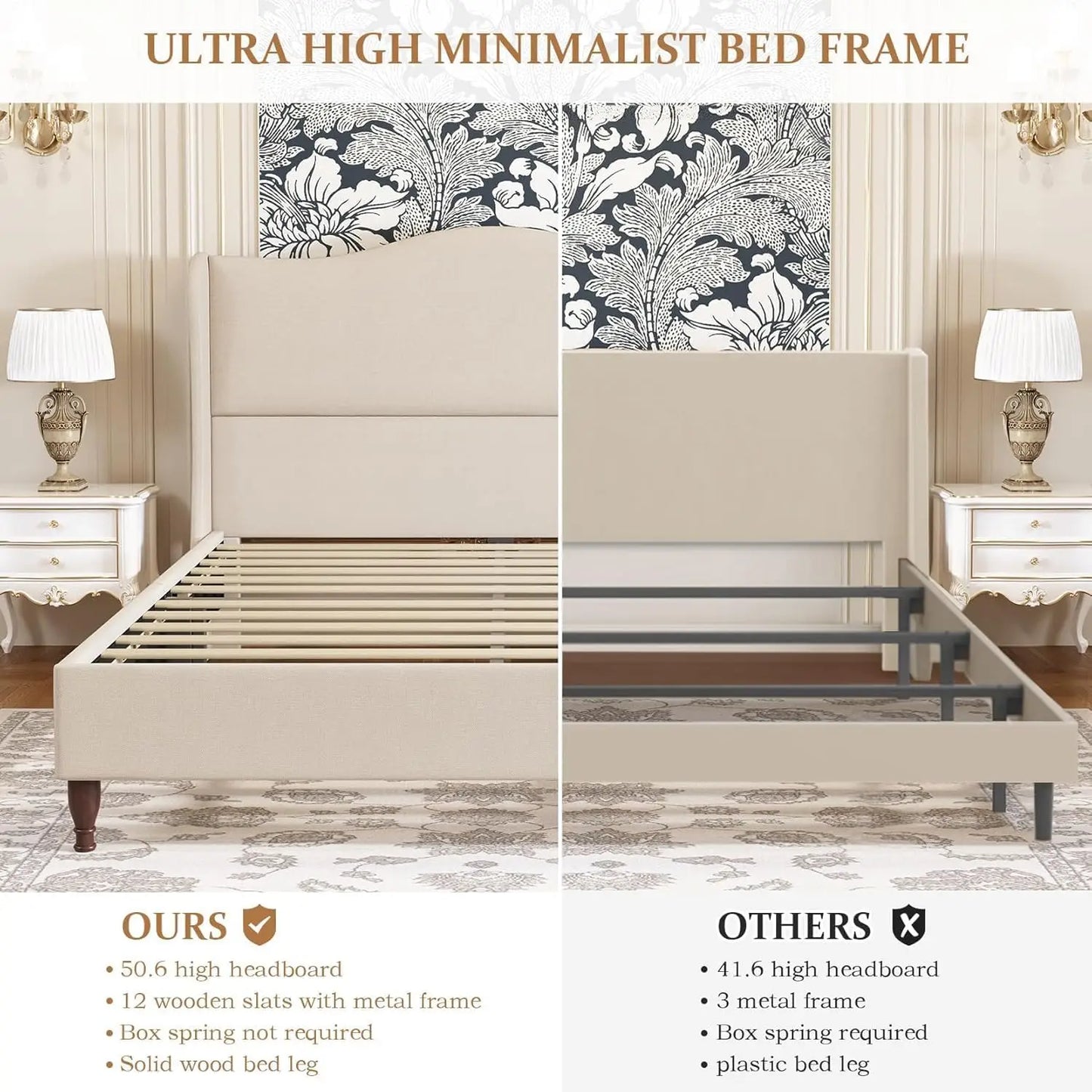 Upholstered Platform Bed with Tall Padded Headboard