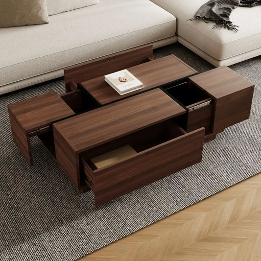 Rectangular Sliding Top Coffee Table with 2 Drawers and 2 Hidden Storage for Living Room 47.2" (Walnut),Café Tables