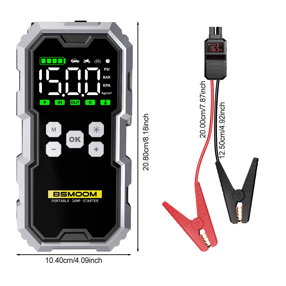 Portable Car Jump Starter with Air Compressor LCD Display 21800mAh Battery Pack