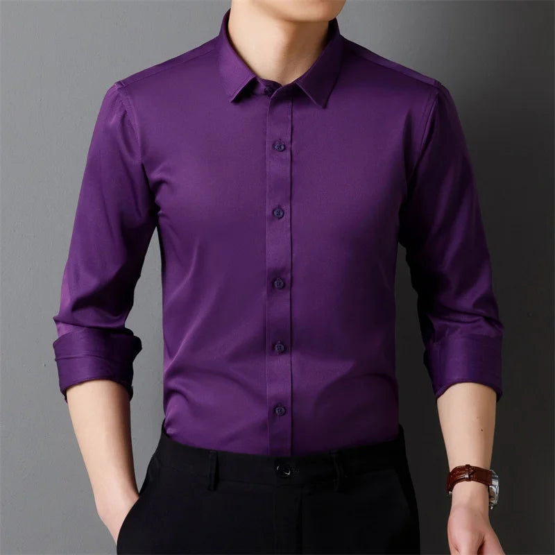 Men’s Stretch Long Sleeve Business Shirt. Comfortable Professional Button-Up