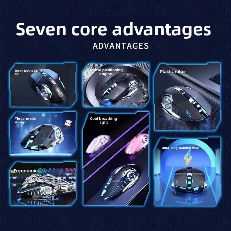 RGB Dual Mode Wireless Gaming Mouse. Rechargeable Ergonomic LED Mouse for PC & Laptop