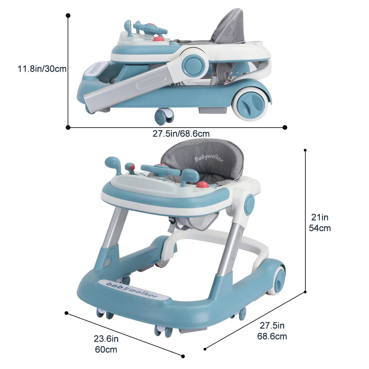 UBRAVOO Push Walker with Detachable Feeding and Music Trays, Foldable Learning Toy for Infants and Toddlers, 2 In 1 Walker