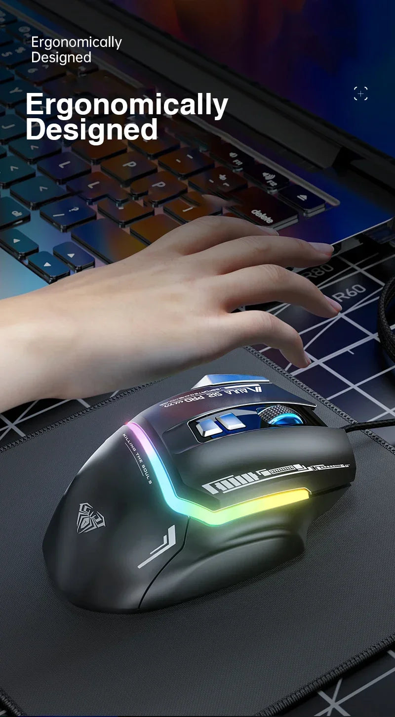 AULA S12Pro RGB Gaming Mouse .12800 DPI High-Speed Wired Mouse with Low Latency Performance