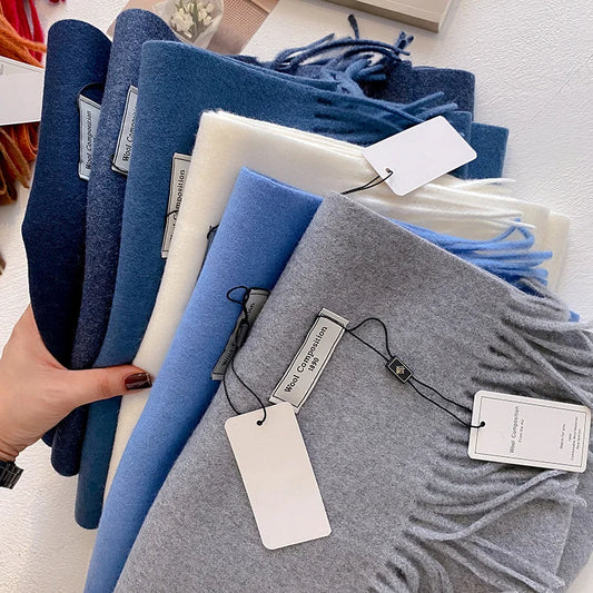 2025 Winter Wool Scarf For Women Long Warm Cashmere Scarves Hijab Solid Lady Shawl Wrap Female Pashmina Bandana Head Scarfs New