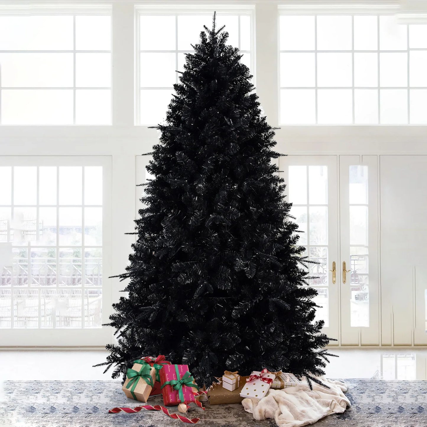 7FT Pre-Lit Black Artificial Christmas Tree with 450 LED Lights . Luxury Holiday Décor