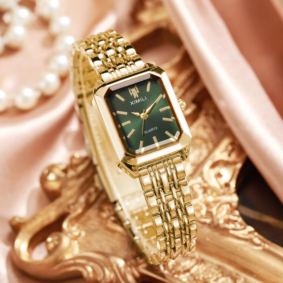 Elegant Women’s Rectangular Quartz Watch. Stainless Steel Bracelet Fashion Timepiece
