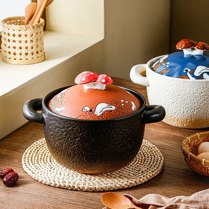 Ceramic Casserole Cooking Pot with Lid | Cute Kitchen Serving Dish
