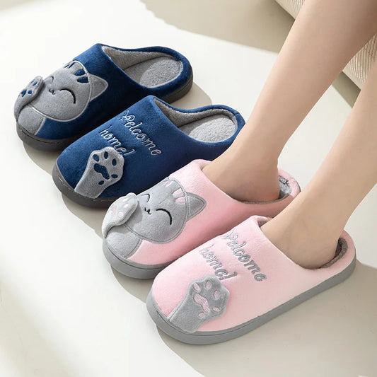 2025 New Cotton Slippers Women's Autumn and Winter New Cartoon Lucky Cat Korean Version Cute Warm Indoor Home