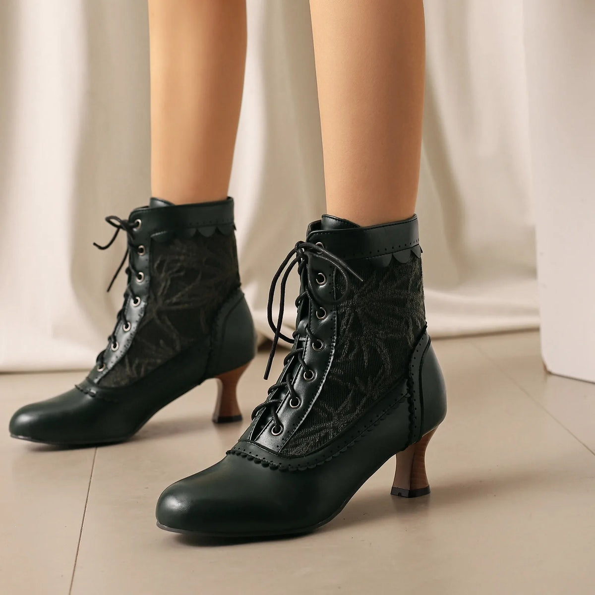 Women’s Vintage Lace-Up Ankle Boots | Low Chunky Heel Booties