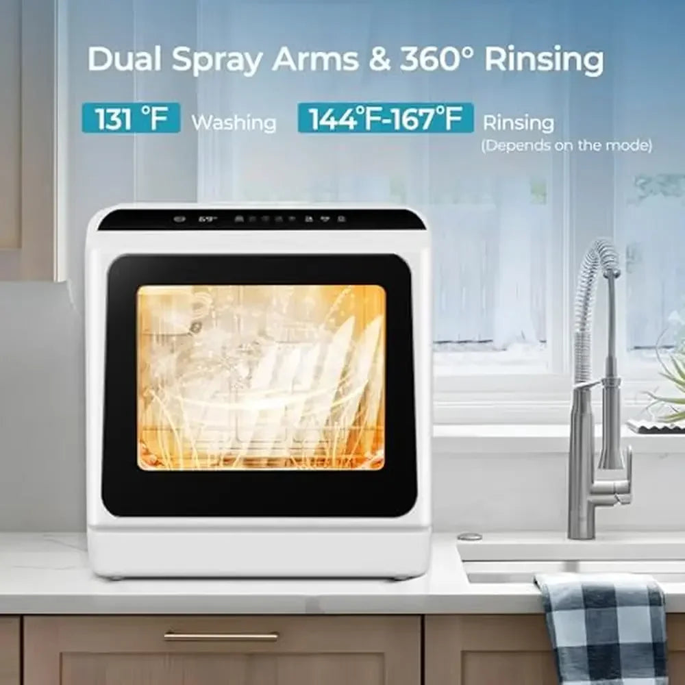 Countertop Portable Dishwasher Compact Small Dishwasher 5L Tank 6 Modes LED Light Easy to Use