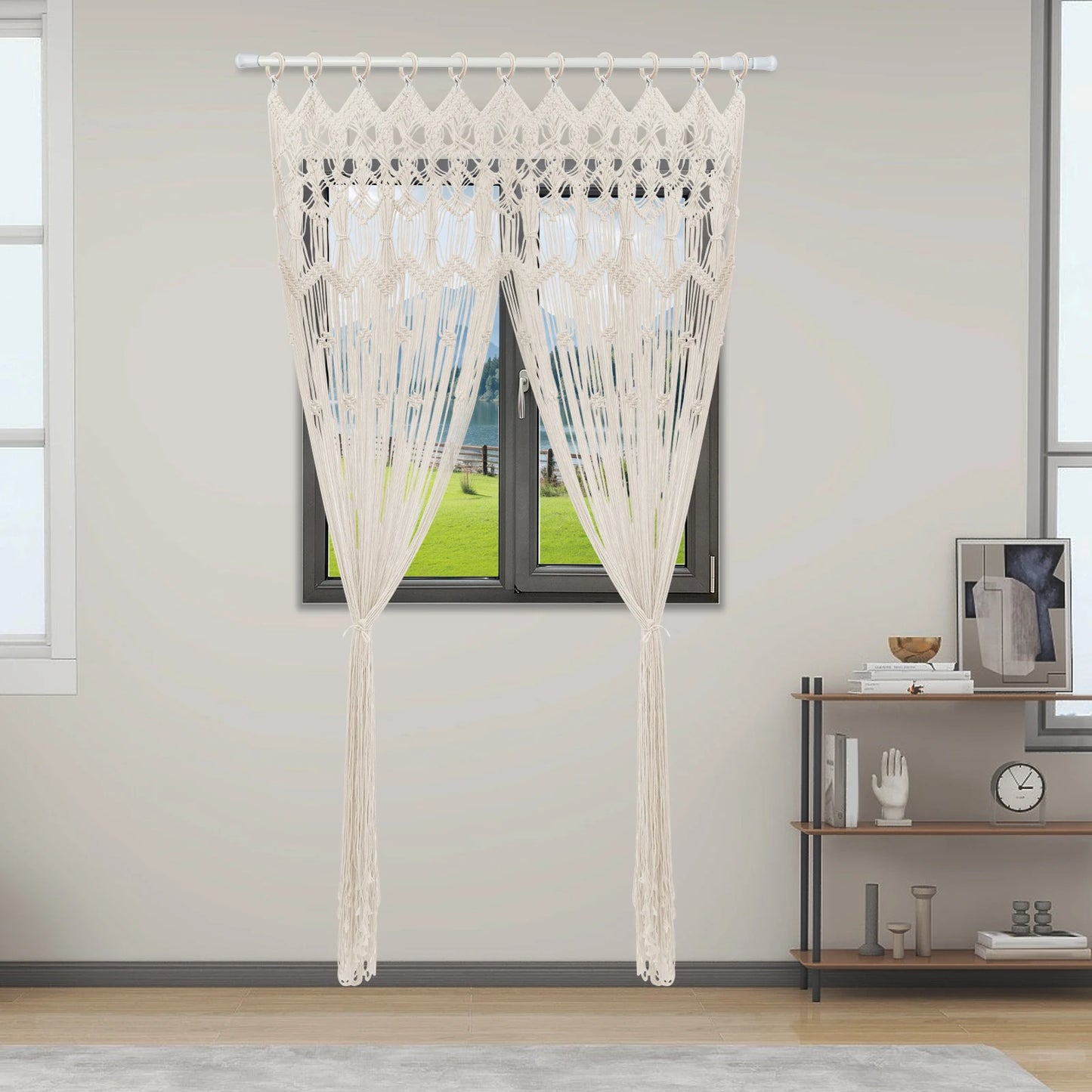 Bohemian Woven Macrame Door Curtain. Decorative Hanging Room Divider
