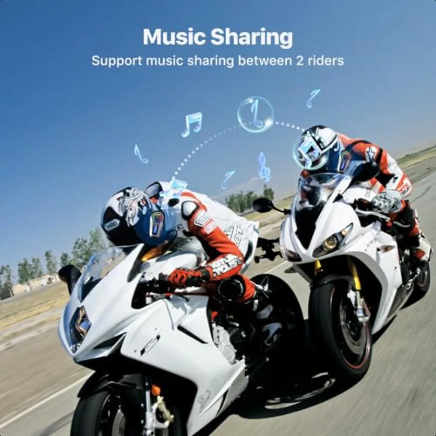 Motorcycle Bluetooth Headset 2 Riders Intercom Headphone Motorcycle Helmet Speakers with Noise CancellationMusic Sharing for Mo