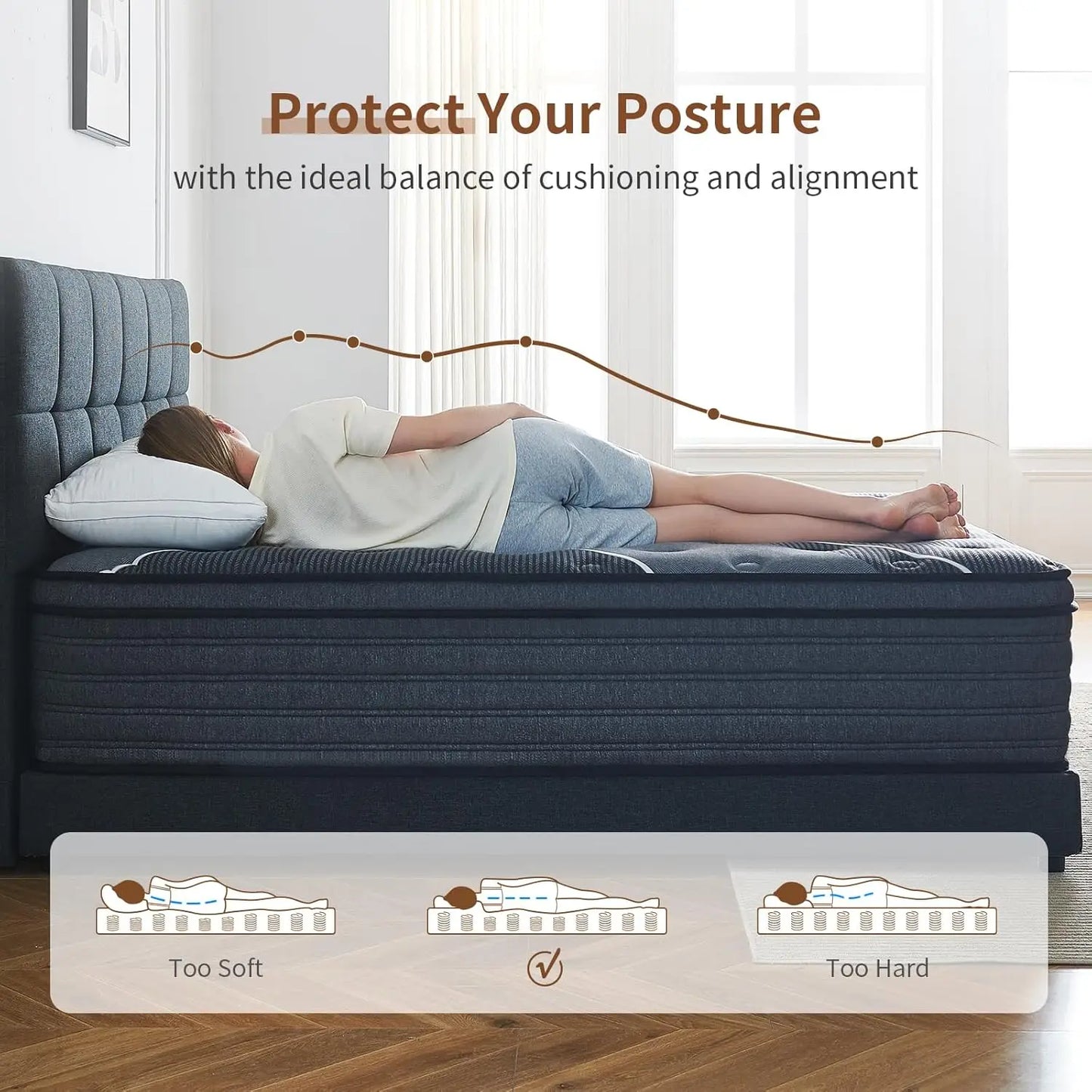 King Mattress 12 Inch Hybrid Mattress in a Box Medium Firm Memory Foam and Individual Pocket Springs for Pressure Relief CertiPU
