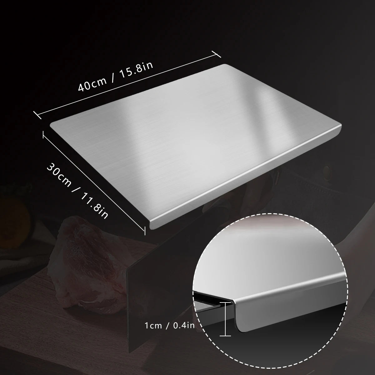 304 Stainless Steel Cutting Board. Premium Double-Sided Kitchen Prep Board