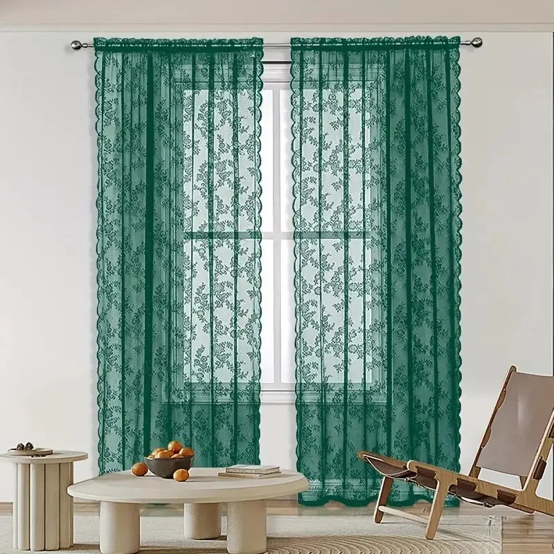2-Piece Elegant Sheer Curtains | Wave Lace Trim Window Panels