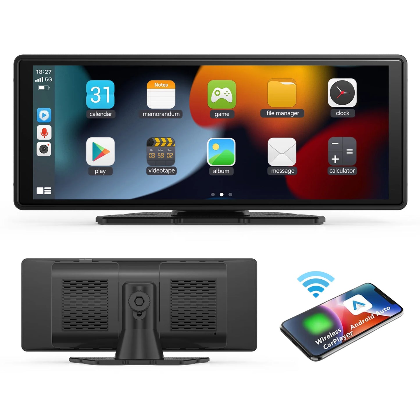 Portable Wireless CarPlay & Android Auto Car Stereo .10.26” HD Touchscreen Display with Bluetooth, GPS & Voice Control  Description: