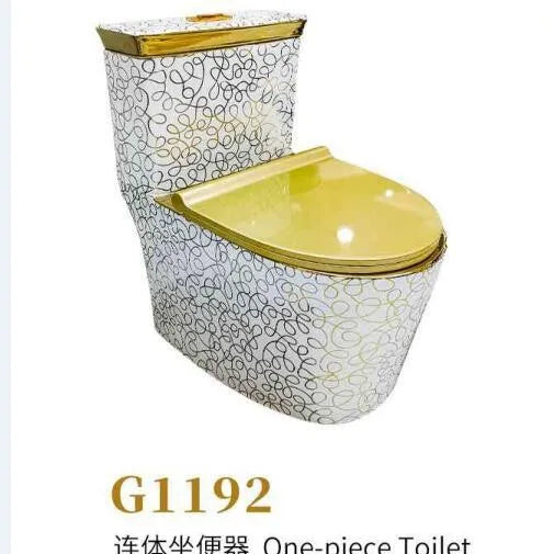 Luxury Gold Electroplated One-Piece Ceramic Toilet . Modern Designer Bathroom Fixture
