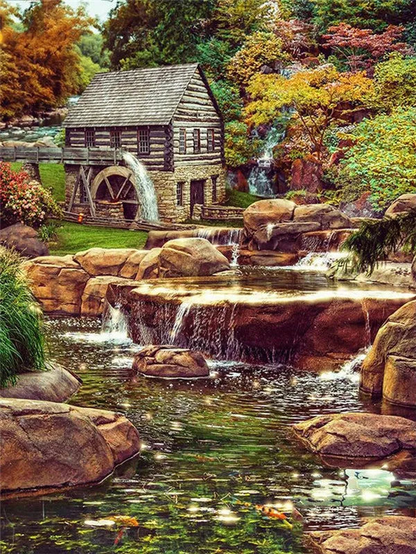 DIY Paint by Numbers Mountain Waterfall Landscape Canvas Kit. Adult & Kids Acrylic Painting Craft Home Wall Decor Gift