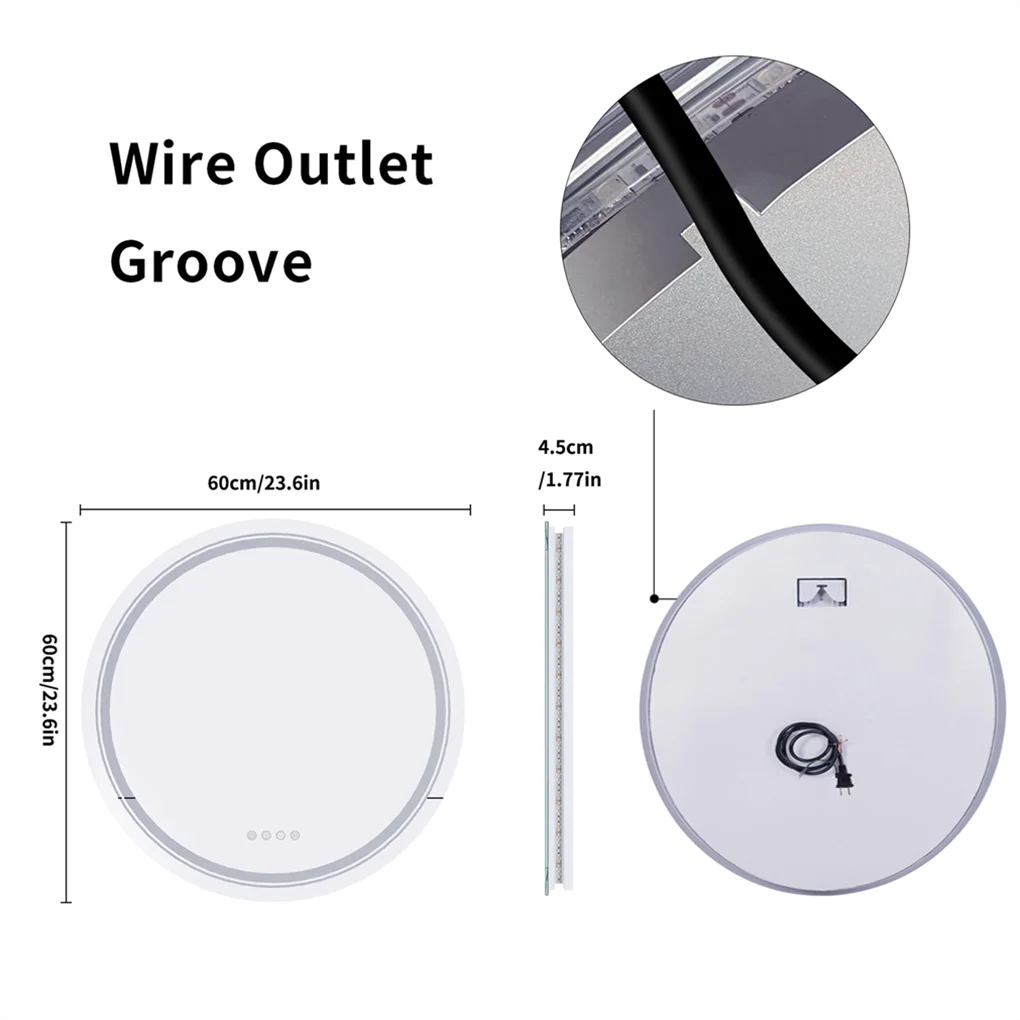 Round Bathroom Mirror with LED Light Dimmable Illuminated Wall Mirror with 8 RGB Backlit 3 Front Color Smart Anti-fog Memory